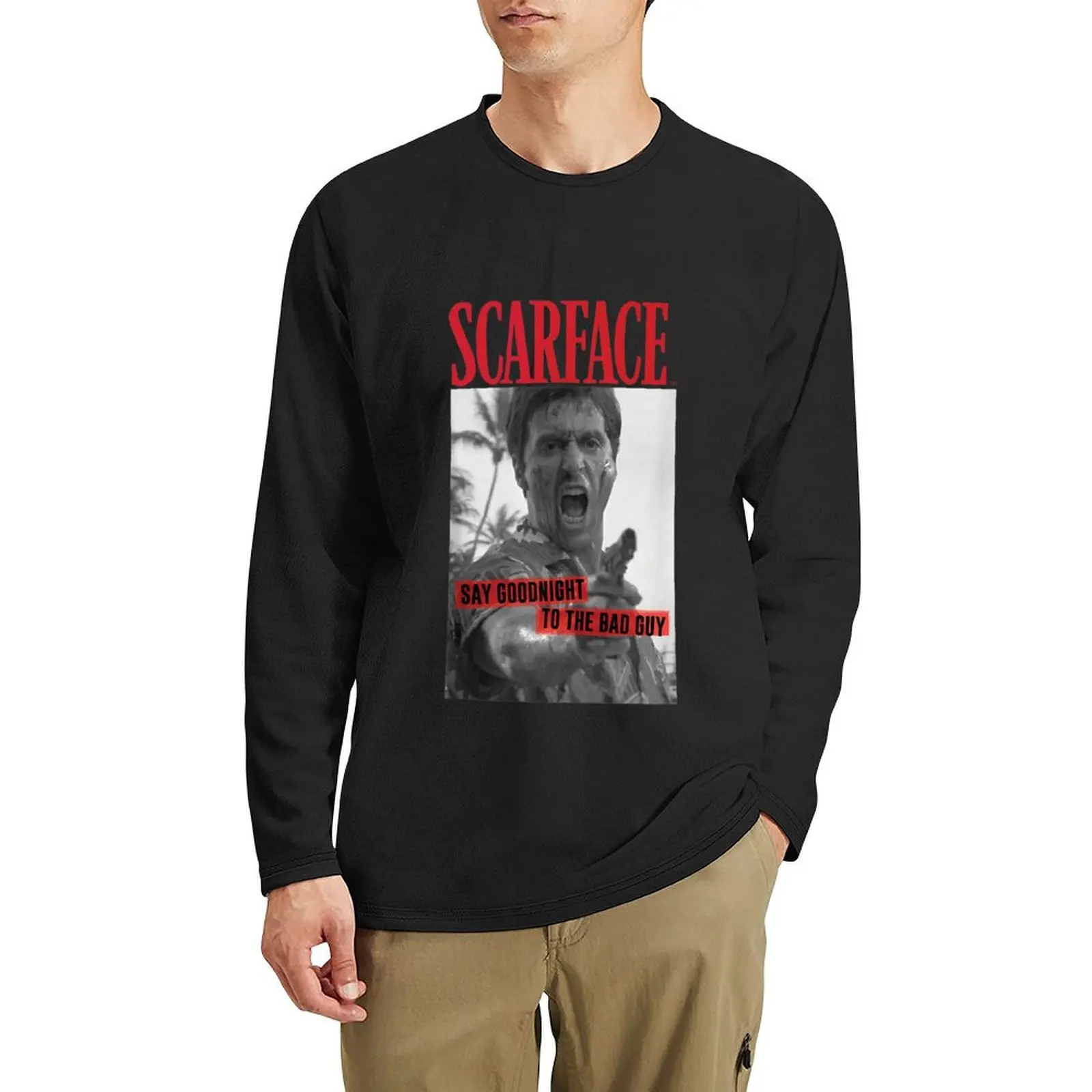 Лицо со шрамом Скажи доброчной ночи с изображением плохая длинная футболка