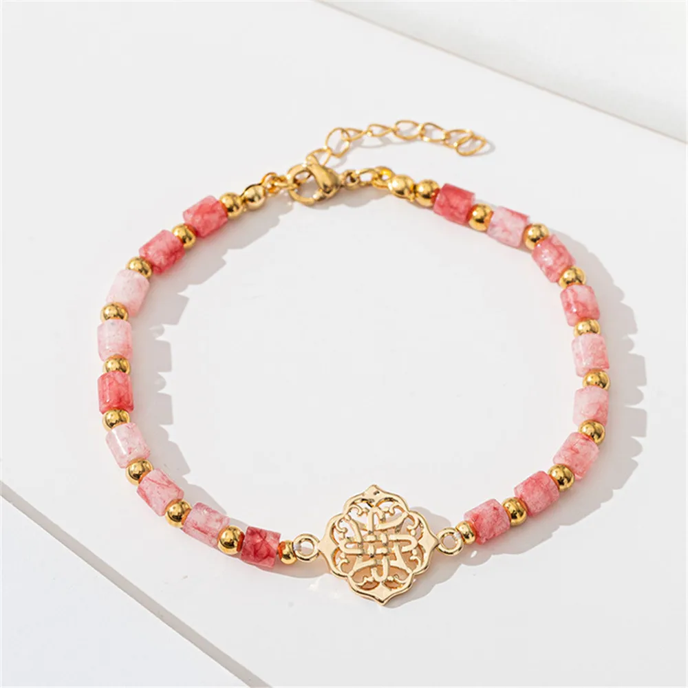 

Высококачественный регулируемый браслет из розового камня с бусинами нишевой дизайн аксессуары из настоящего золота Роскошные женские из...