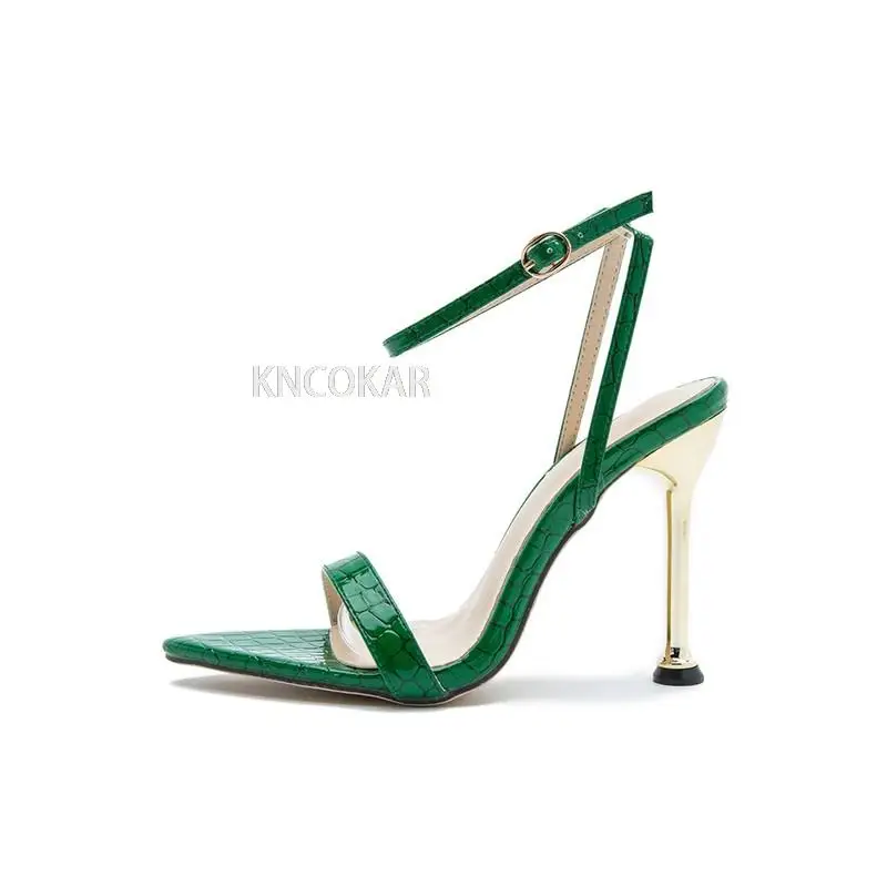 2022 New Ankle Strap Green Women High Heels 11Cm Sandals Pointed Toe Female Party Shoes Sandalias De Mujer