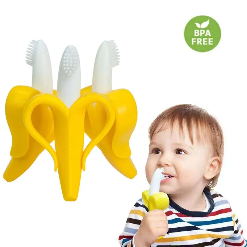 

Силиконовый детский Прорезыватель для зубов, безопасное кольцо для прорезывания зубов в форме банана, зубная щетка для малышей, зубная щетка для ухода, подарок для детей