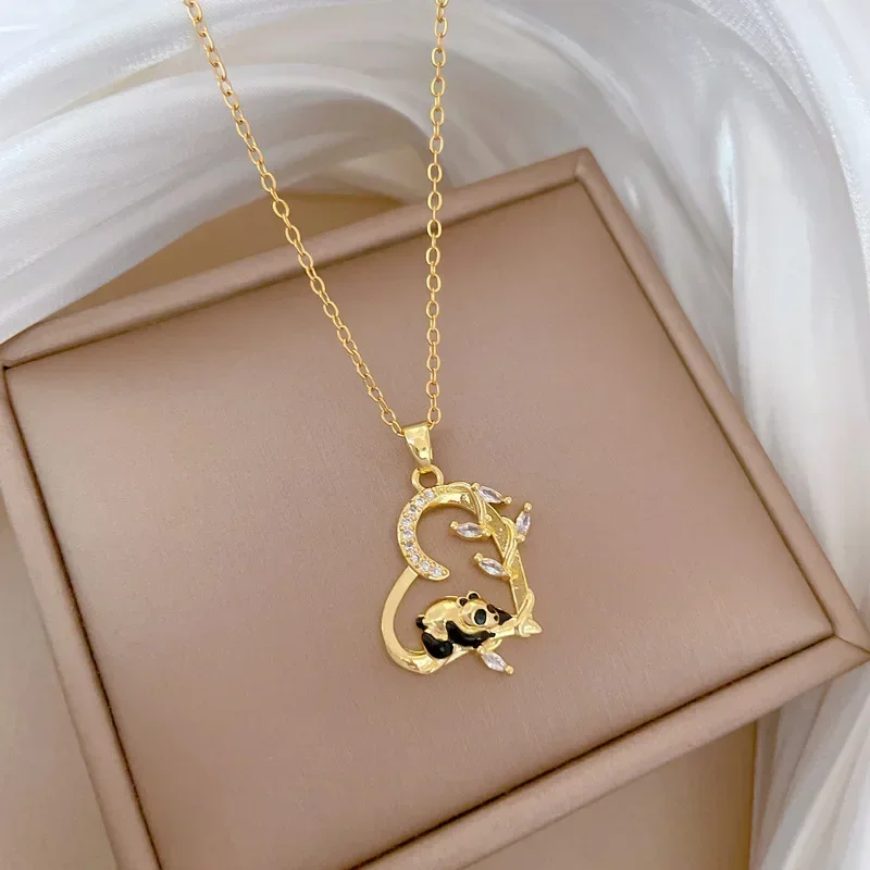 Модное ожерелье с кулоном в виде панды из бамбука любовью циркония для женщин и