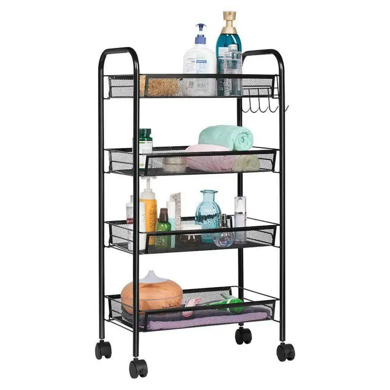 

Tier Organizer Metal Rolling Storage Shelving Rack Kitchen Wire Shelf, Black