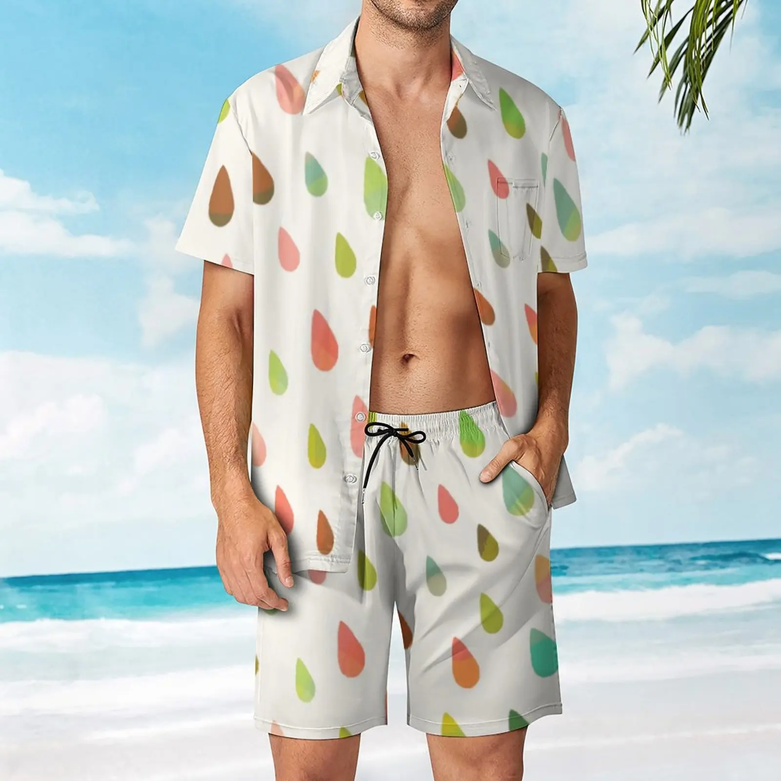 

Opal Drops Shopping Men's Beach Suit Graphic Cool 2 Pieces Pantdress High Grade