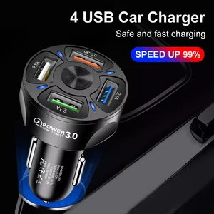 Car Charger Quick Charger 12V-24V 3A QC3.0 4 USB Fast Auto Charger Stable Current Output LED Light Mobile Phone Charger