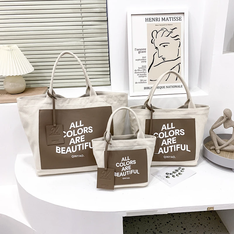 Women Canvas Shoulder Bag Letter Print Ladies Shopping Bags Cotton Cloth Fabric Grocery Handbags Tote Books Bag Bolso