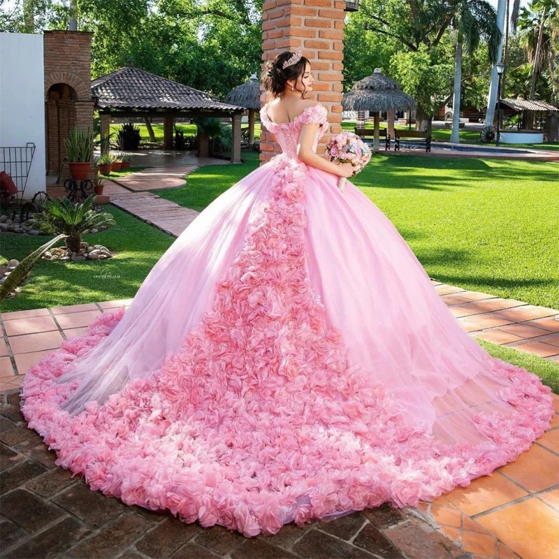 

Puffy Pink Quinceanera Dresses Princess Cinderella Long Ball Gown Sweet 15 Year Girls Prom Evening Skirt Vestidos De Fiesta
