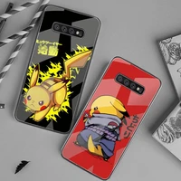 anime pocket pokemon pikachu phone case tempered glass for samsung s20 ultra s7 s8 s9 s10 note 8 9 10 pro plus cover