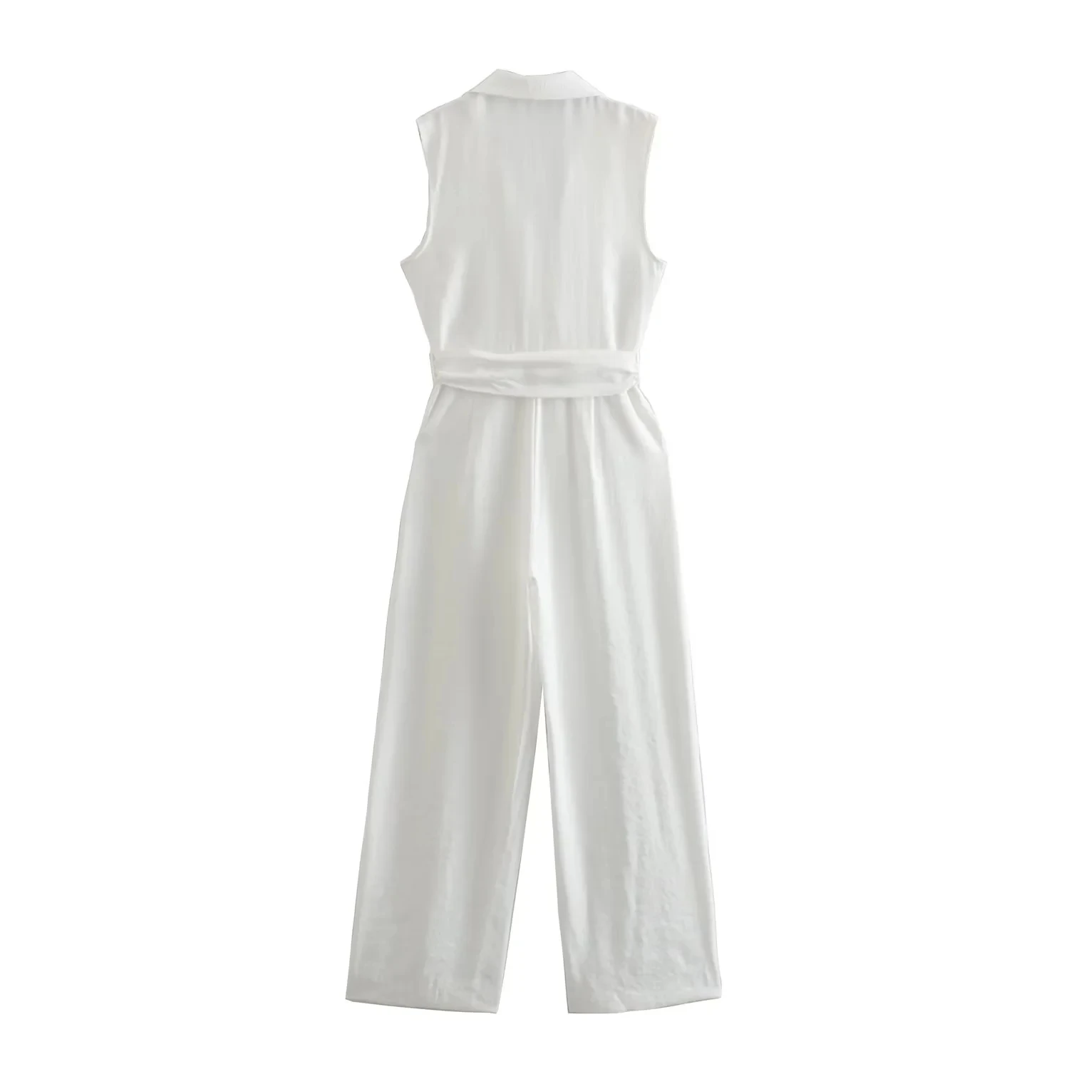 Withered 2023 England Style Office Lady Fashion Pure White Buckle Sashes Loose Sleeveless Jumpsuits Women
