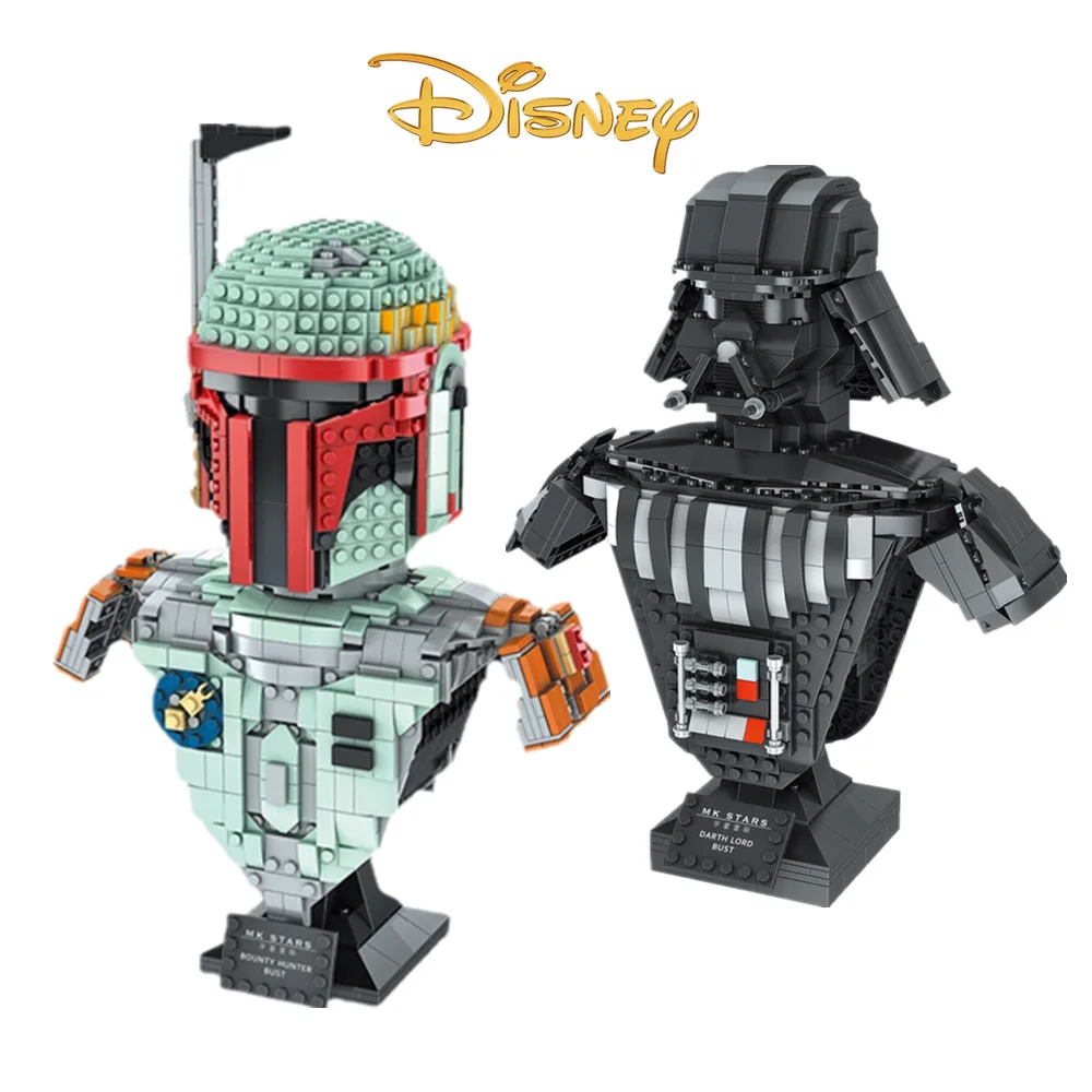 

Disney The Mandalorian Boba Fett Stars Space Wars Darth Vader Hunter Helmet Bust Building Blocks Bust Bricks Kid Gift Boy Toys