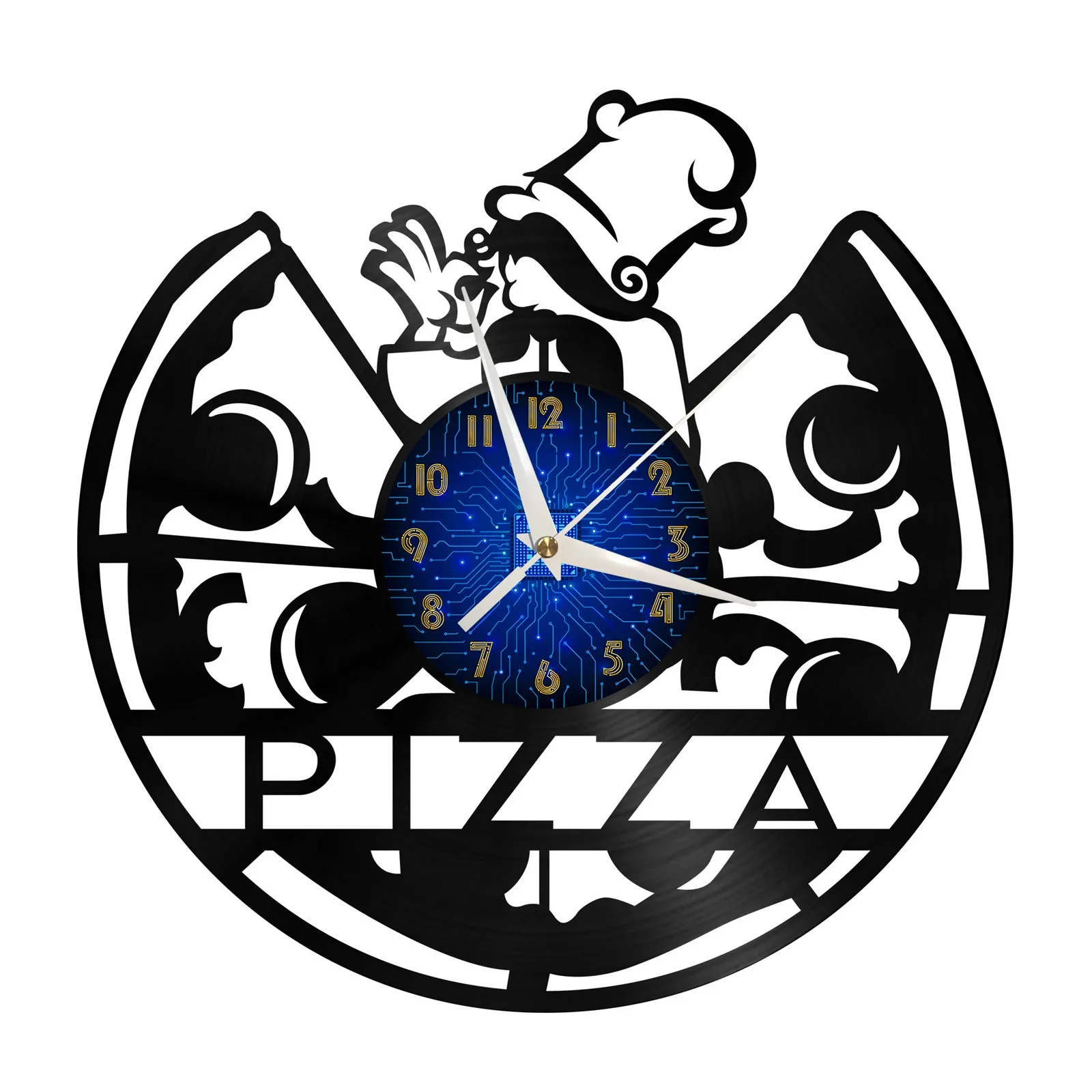 

Pizza Master Creative Design Vinyl Wall Clock 3d Wall Art Silent Glow Clock 12in Led Modern Living Room Decor Watch