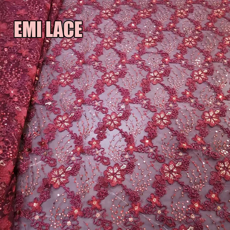 Тюль с вышивкой блестками кружевная ткань Нигерийский Африканский цвет 3D цветок