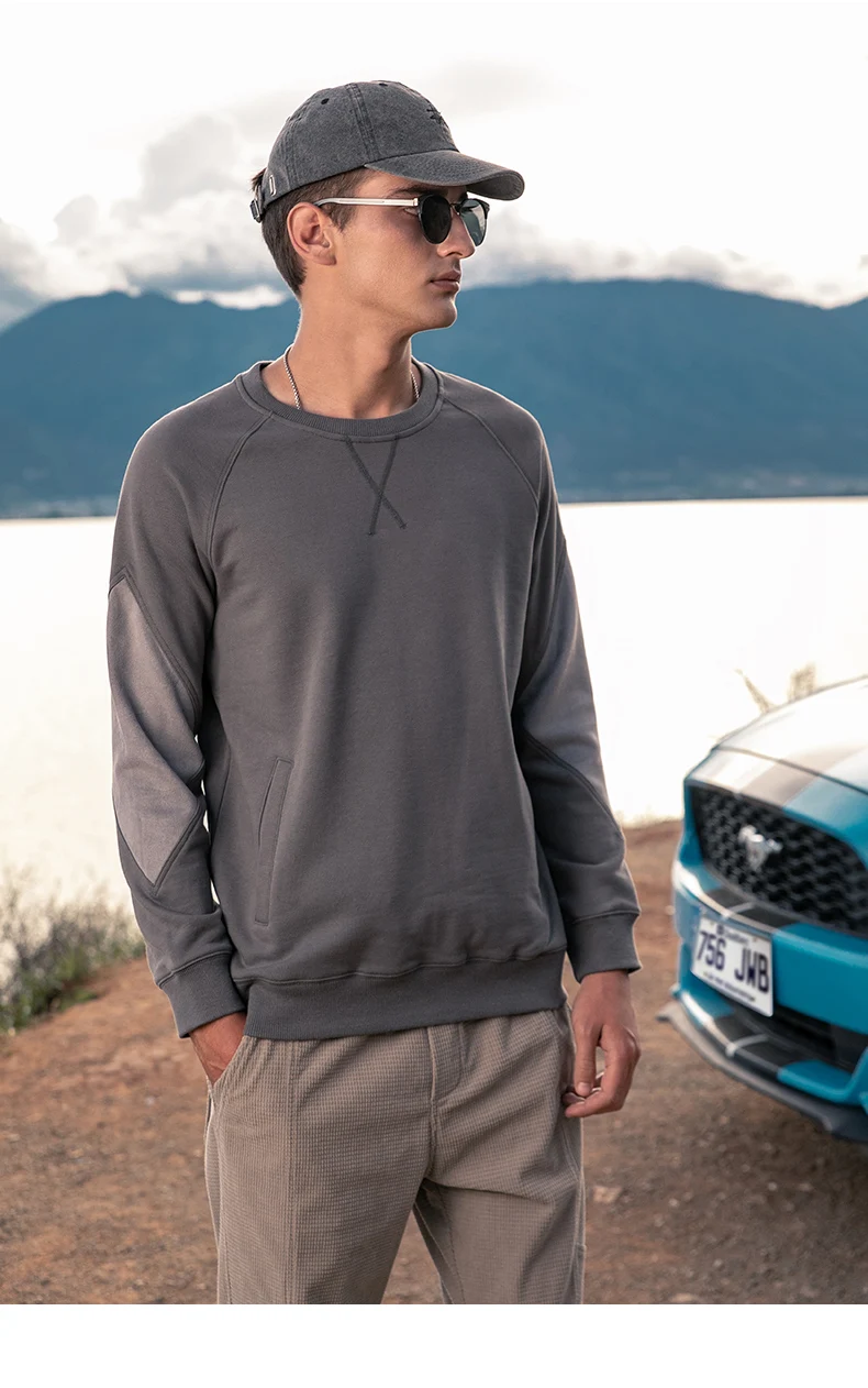 

Мужская толстовка с контрастным круглым вырезом, Повседневная Толстая бархатная кофта с прострочкой, осень 2318