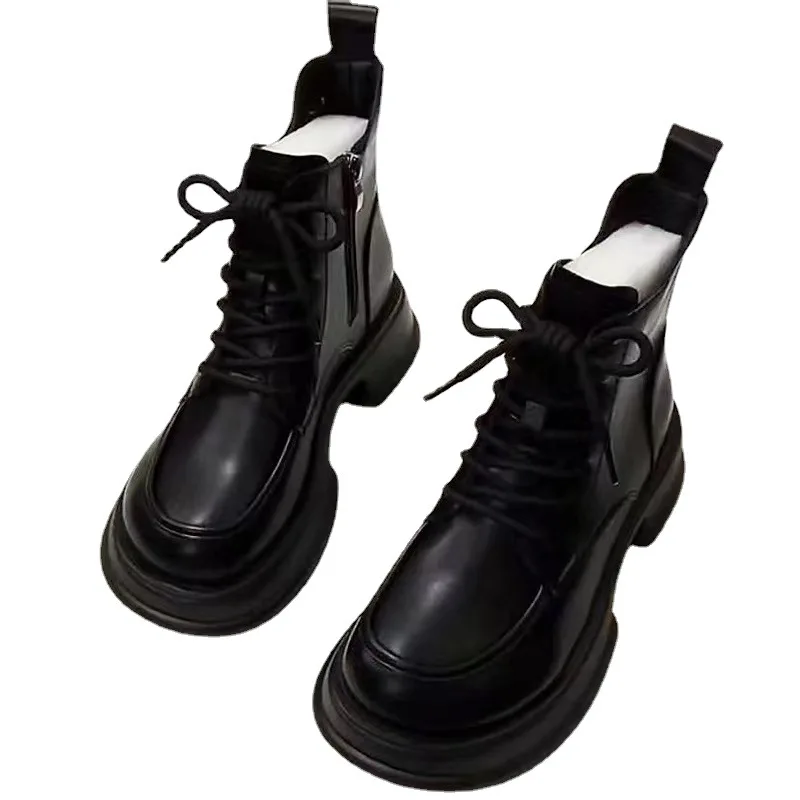 Boots Women's Shoes British Style Autumn New Woman Boots Platform Shoes Leather Versatile Single Boots Thick Sole Ladies Boots