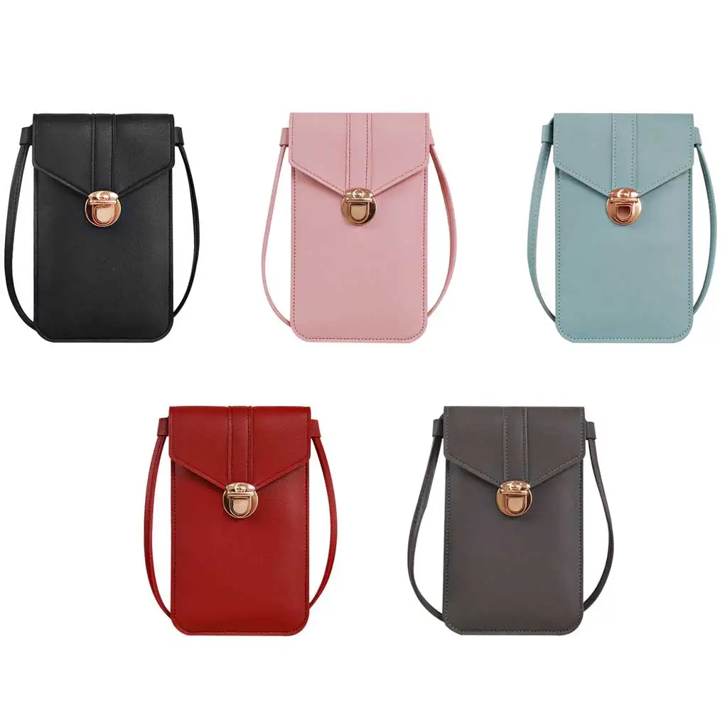 Phone Bag Shoulder Pouch Purse Hands-free Solid Color Compartments Storage