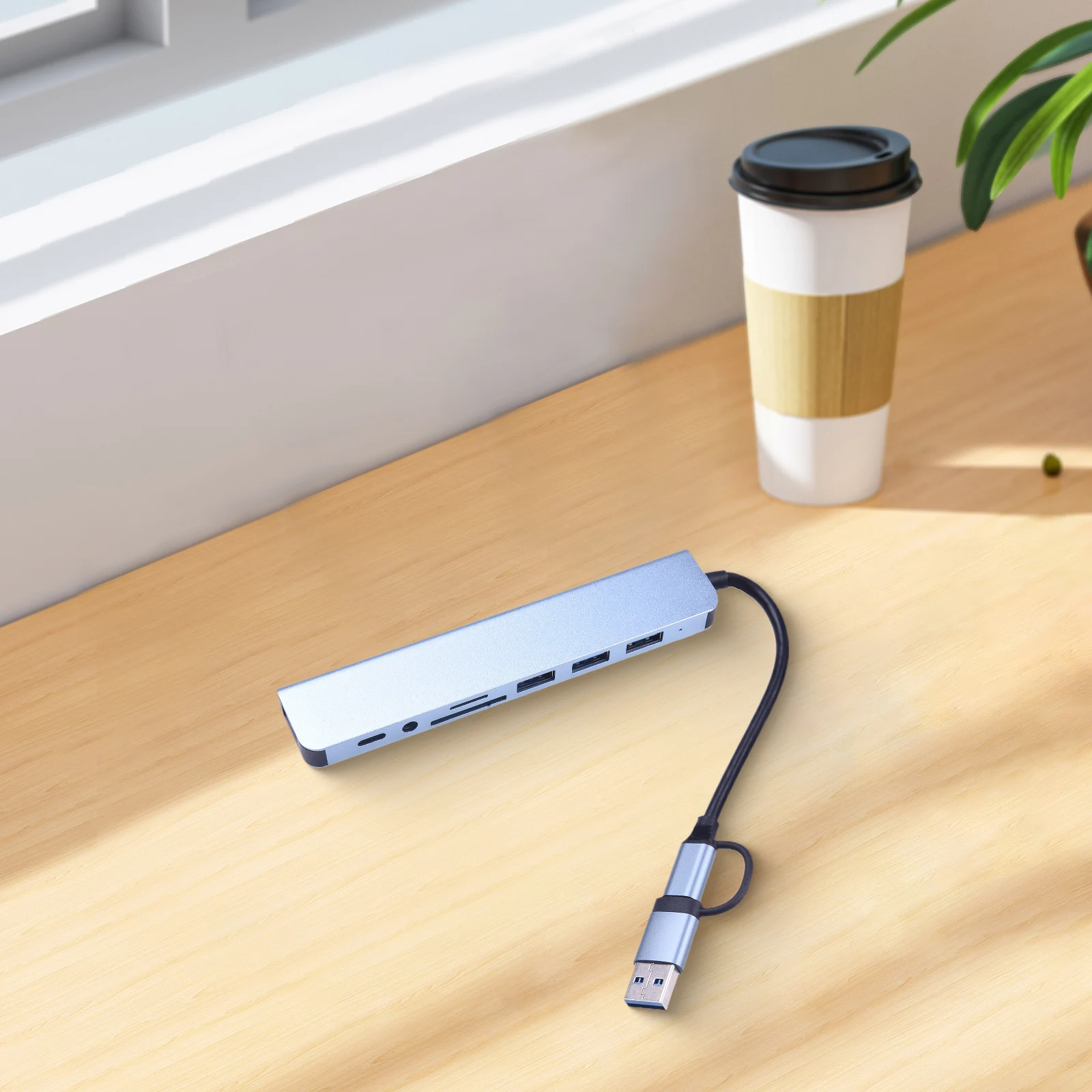 Высокоскоростная док-станция USB-концентратора 8-в-2 со звуком и зарядкой для