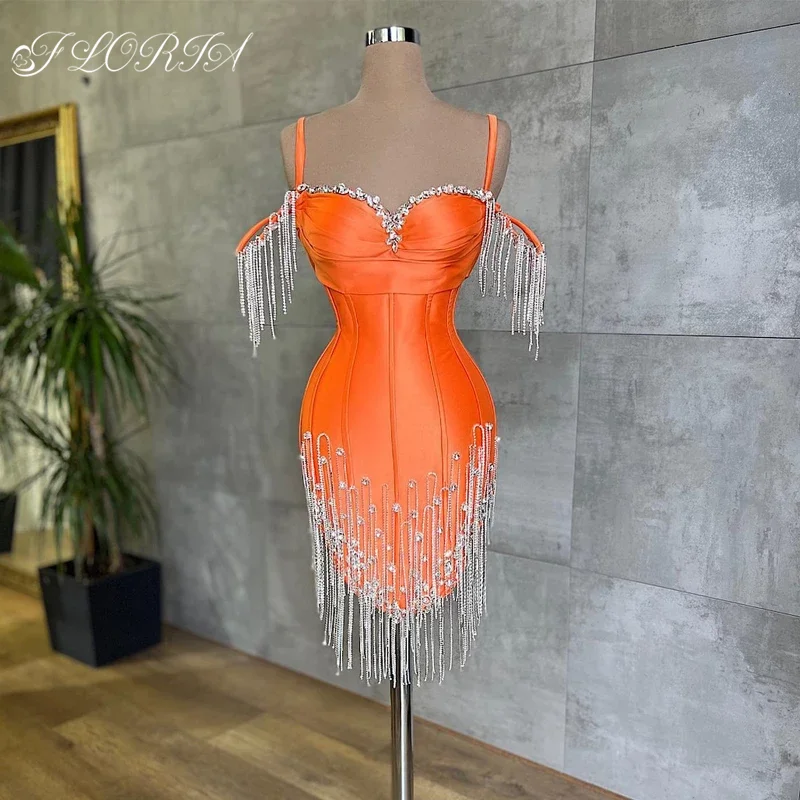 

Элегантные оранжевые Коктейльные мини-платья на бретельках 2023 роскошные вышитые бисером бахромы Короткие Выпускные вечерние платья на день рождения Индивидуальный Пошив