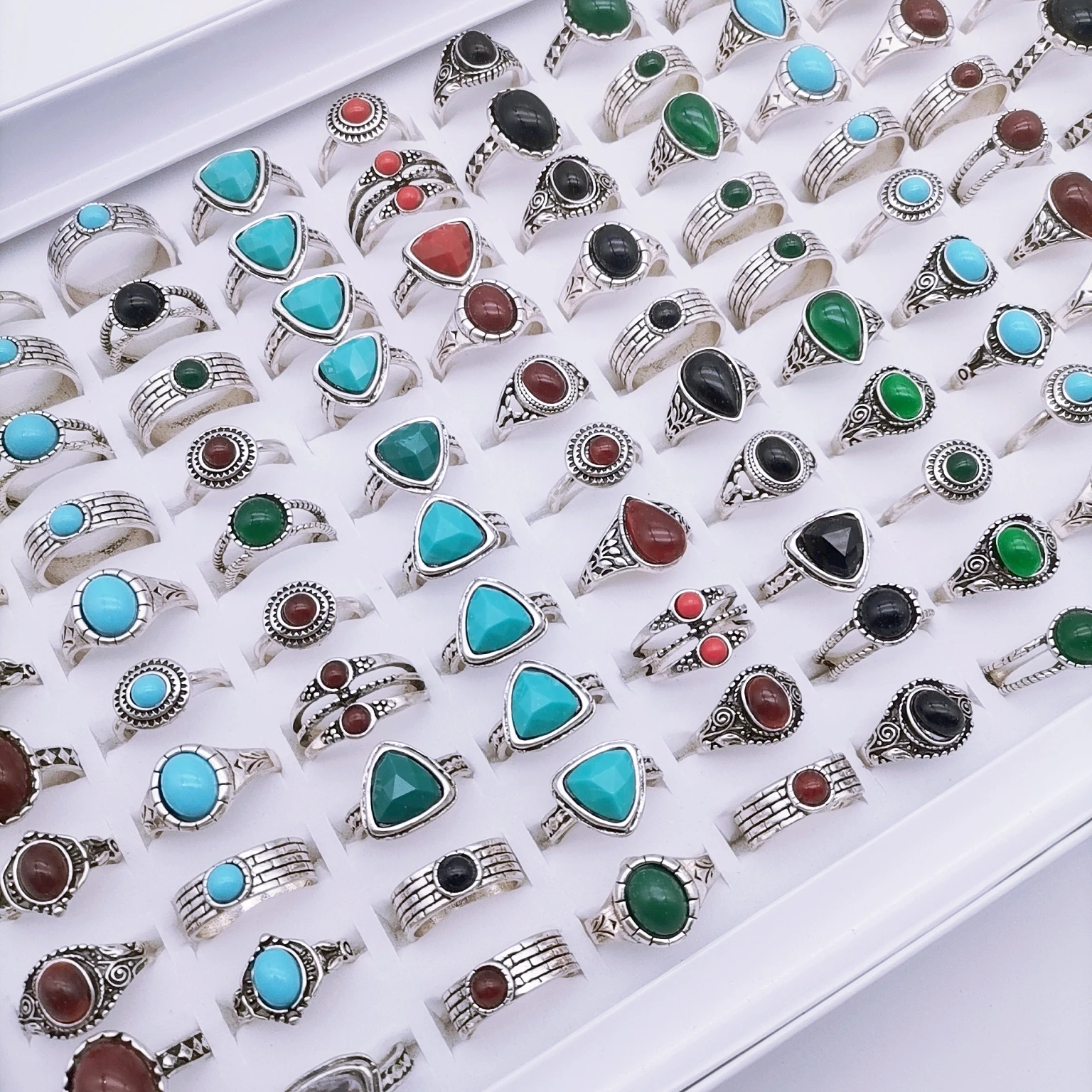 

10pcs Natural Stone Turquoise Rings for Women Punk Classic New Vintage Bohemian Jewelry Gift Party Accessories Wholesale