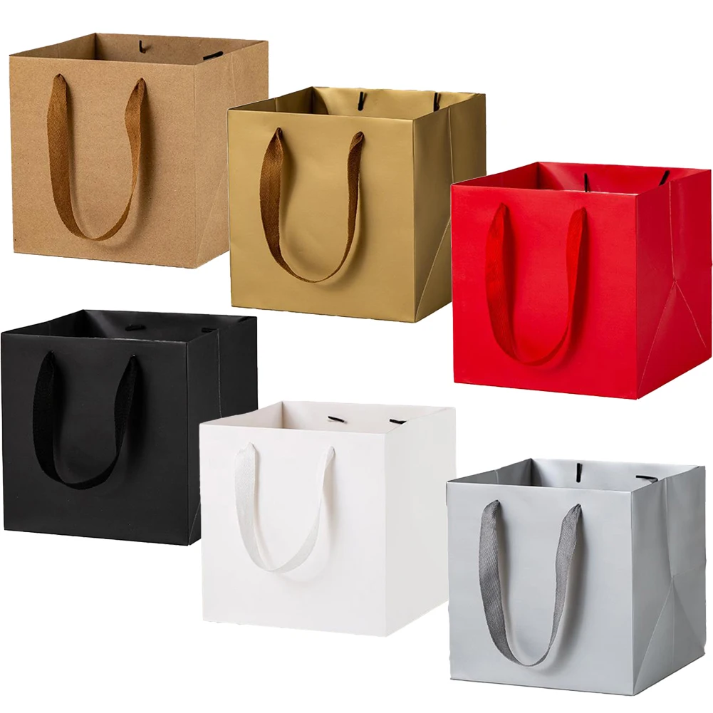 

1Pc Kraft Paper Tote Bag Square Gift Bag W/ Handles 25*25*25cm DIY Unique Bag For Best Friends Partners Elders