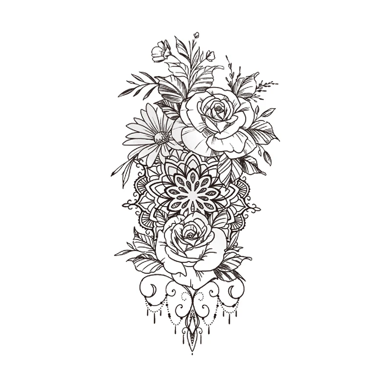 

Plain Flower Waterproof Temporary Tattoo Sticker Black Rose Sunflowers Jewelry Fake Tattoos Flash Tatoos Arm Body Art for Women