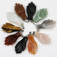 new arrival fashion natural stone hand palm shape pendants necklace carved mixed assorted charms jewelry making wholesale 3pcs