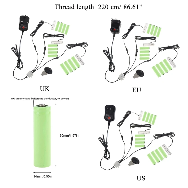 

Universal AC-DC 3in1 3V-12V LR6/AM3/AA Battery Eliminator Dummy Batteries for Clock Toy Remote Controls LED Lamp Radio Charger