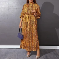 long sleeve belted robe bohemian maxi dress 2022 summer leopard printed pleated holiday casual party vestido vestido de mujer