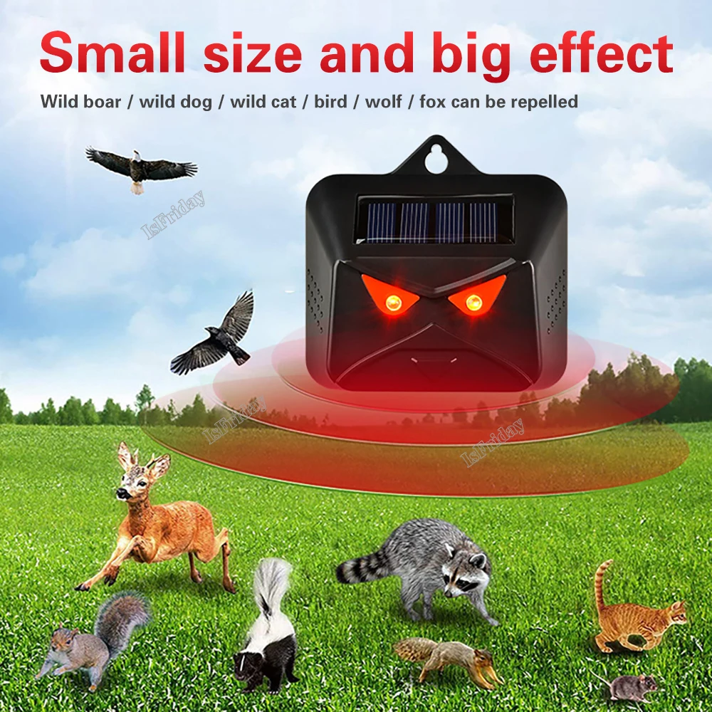 

Solar Powered Ultrasonic Animal Repeller PIR Motion Sensor Sonar Repeller Frighten Animals For Outdoor Garden Deterrent Dog/Cat