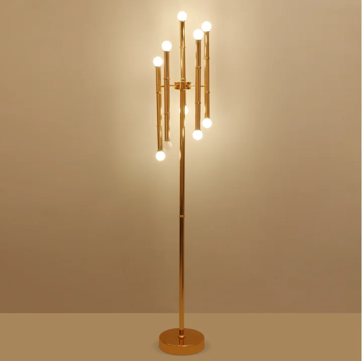 

New Arrival metal daylight luxury led Personality creative golden bamboo floor lamp