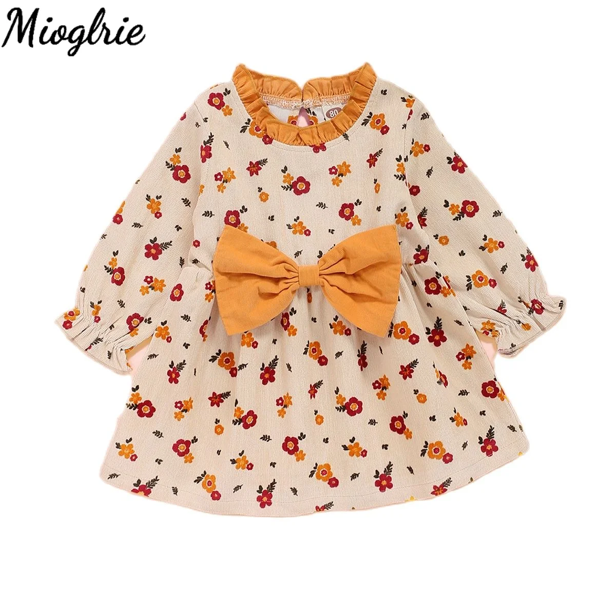 

Детское платье с рукавами-фонариками, круглым вырезом и цветочным принтом