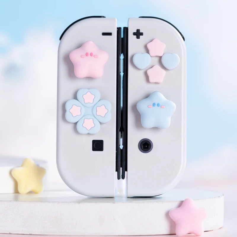Фото Силиконовый мягкий чехол с милой звездой и любовью D-pad, перекрестная кнопка ABXY, наклейка на ключ, чехол для переключателя Oled NS Joy-con, ручка для большого пальца, крышка №3