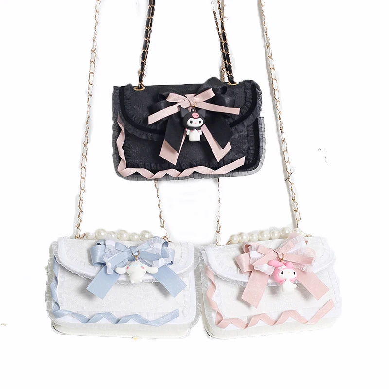 

New in 2022 Kawaii Sanrioed Kuromi Mymelody Cinnamorol cute cartoon original JK uniform lace messenger bag birthday present