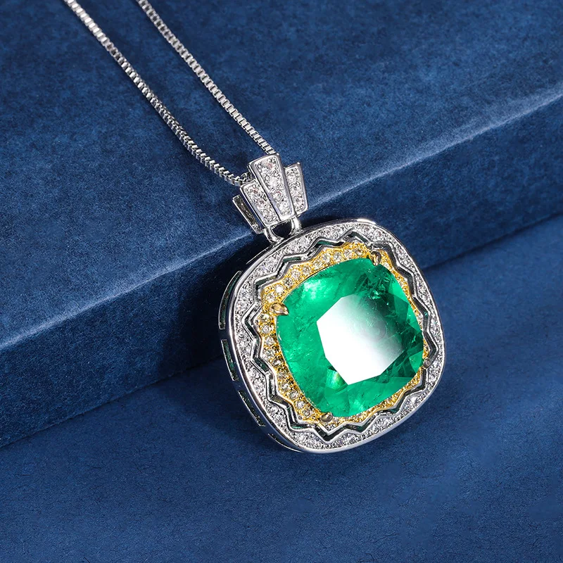 

Square Green Crystals Pendant Necklace for Women Jewelry Making Wedding Dress Accessory Virgin Girls Friends Gift Vintage