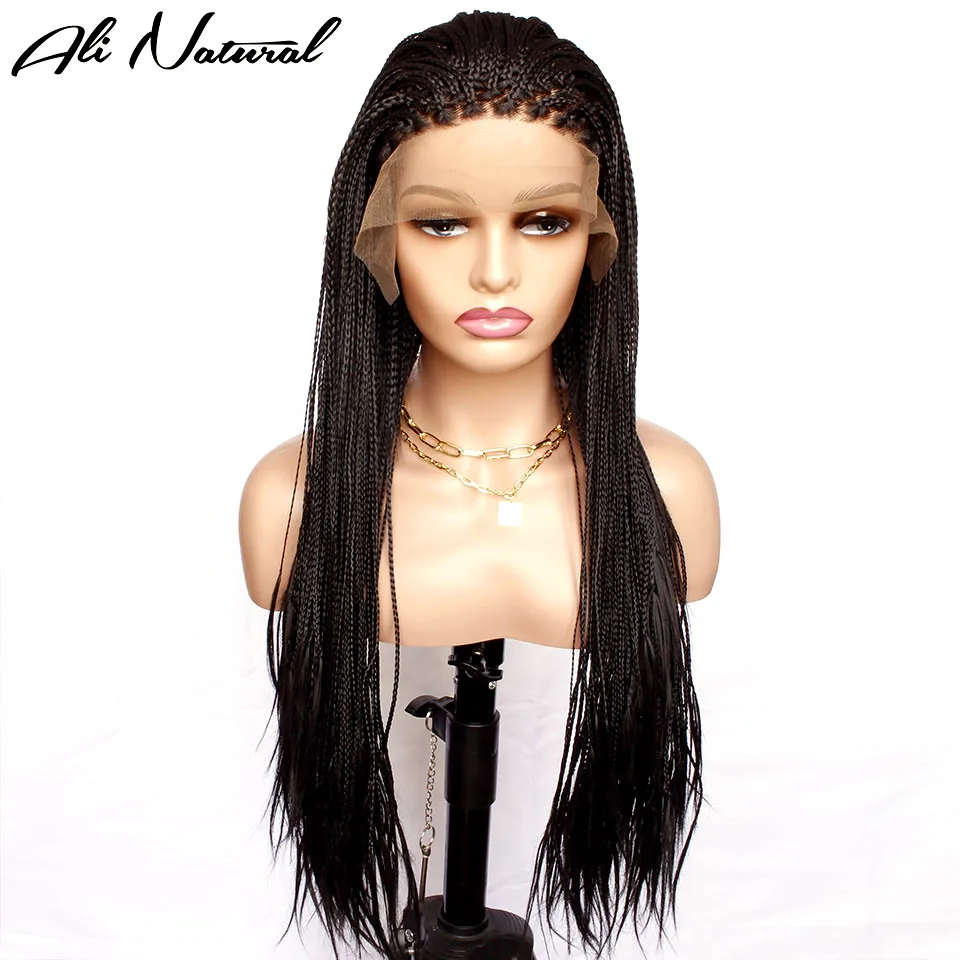 Synthetic Lace Front Hand Braided Wig 13x3 Lace Frontal Cornrow Micro Box Braid Wig for Africa Black Women 24inch