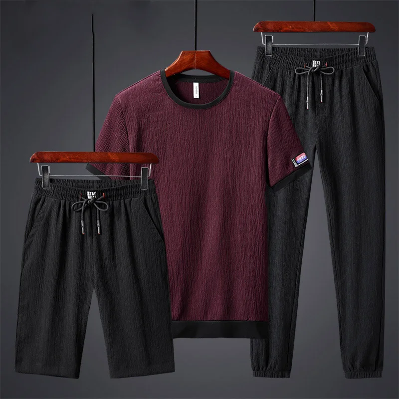 2022 Mens 3 Piece Fashion Sports Suit Running Tights Clothing Ice Silk Gym Outfit Jogging Polyester Sweat Suits Track Suit Men