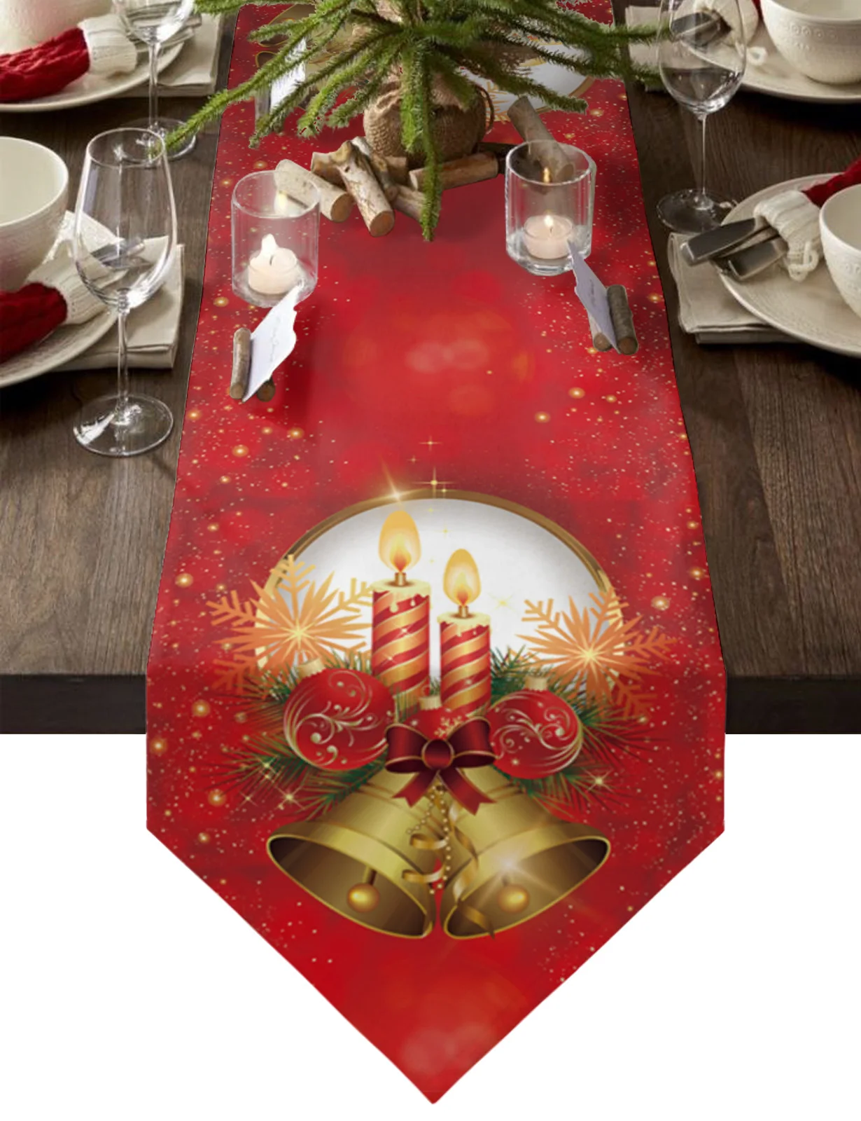 

Christmas Bells Candles Lights Red Christmas Home Decor Table Runner Wedding Decoration Tablecloth Kitchen Table Runners