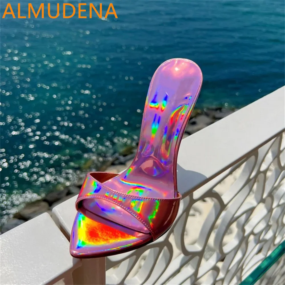 

Open Pointed Toe Stiletto Heel Women Mules Super High Heel Summer Mules Slippers Shoes Sexy Mature Outside Sewing Print Shoes