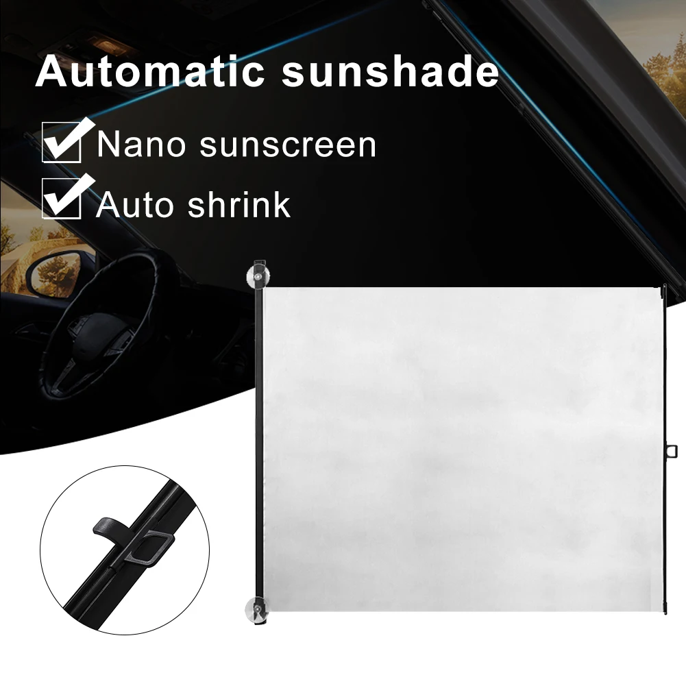 Car Windshield Shade Front Retractable Windscreen Sunshade Double-Layer Heat Sun Protection Shade with Suction Cup 58x140cm