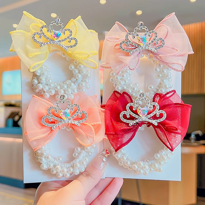 

Детские резинки для волос, милые эластичные заколки с жемчужинами и бантом, милые резинки для девочек, детские аксессуары для волос