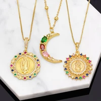 vintage colorful zircon virgin mary pendant necklace gold color bijoux crystal necklace women fashion pendant catholic jewelry