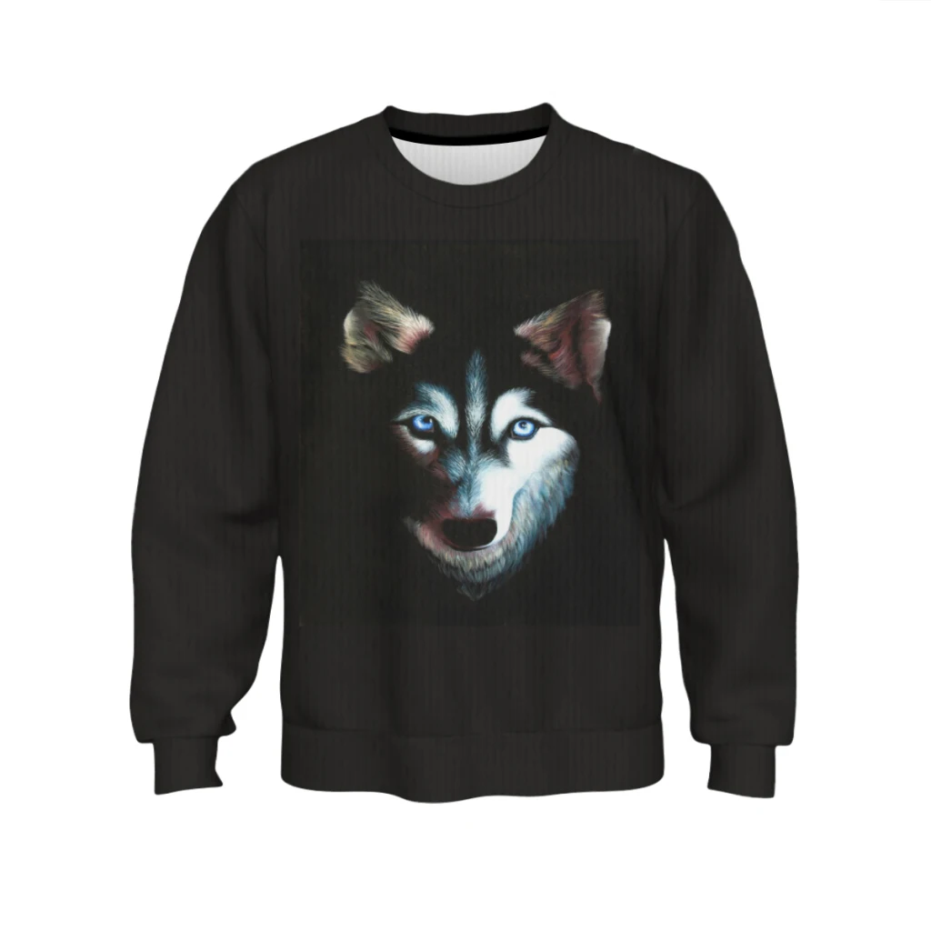 Оригинал хаски на черной бархатной собаке с голубыми глазами Свитер напуском