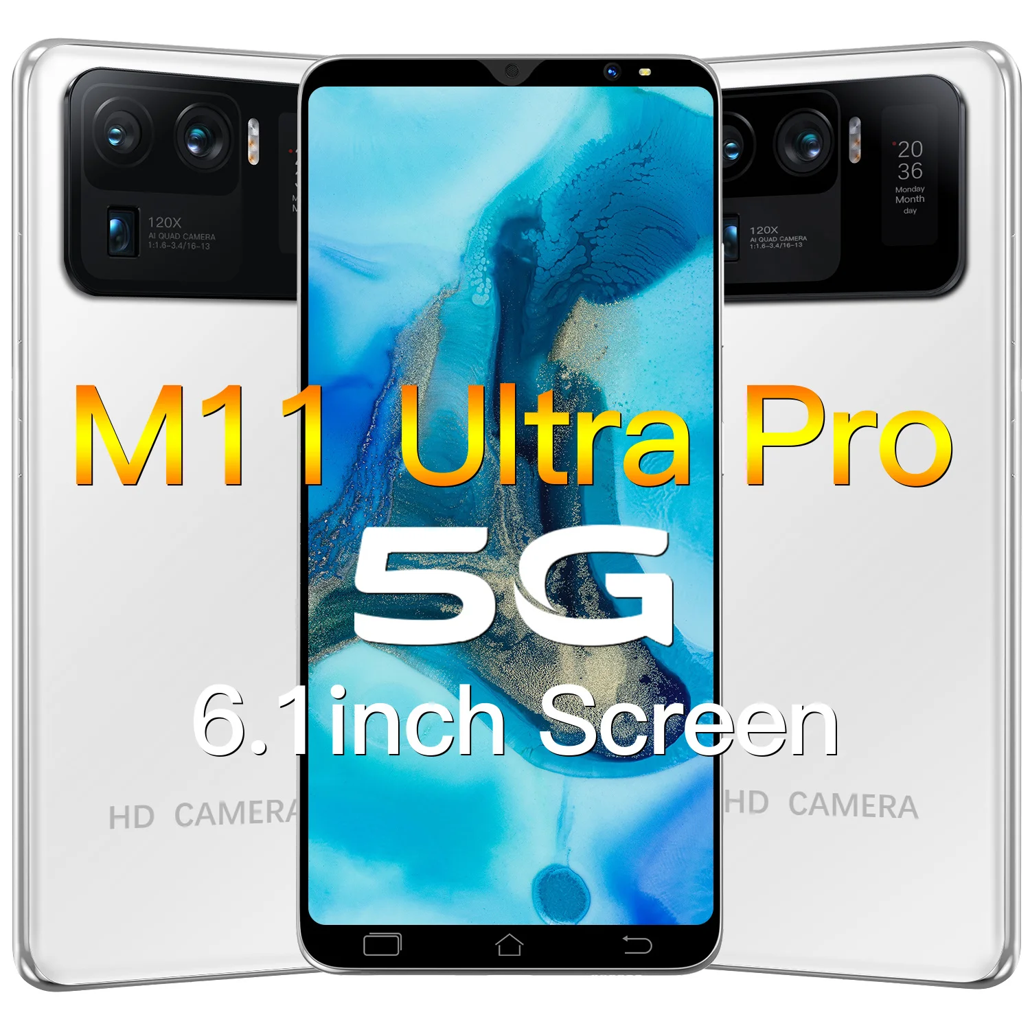 

Globalversion M11 Ultra Pro 6.1Inch 6+128GB MT6889 CPU 2320x1280 16+32MP 4800mAH Android Smartphone Unlocked Dual Card Cellphone