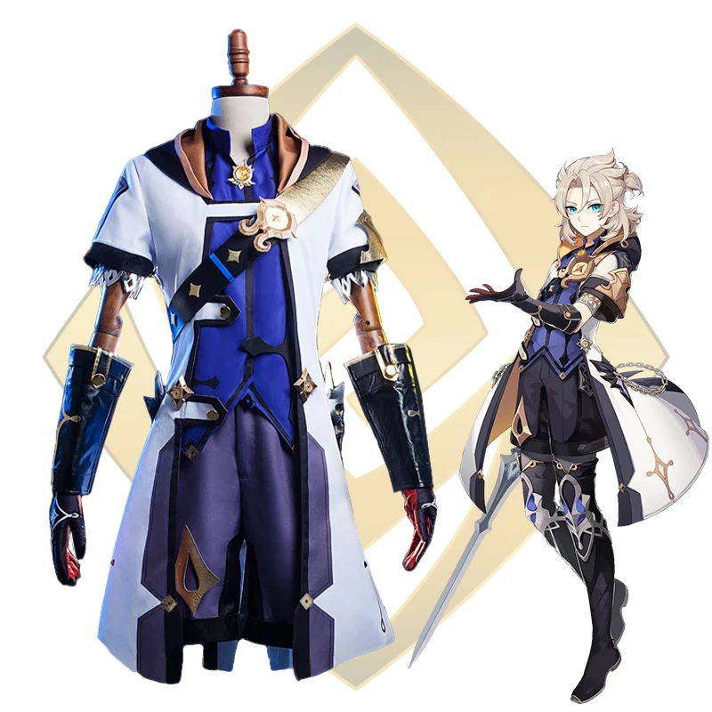 

Genshin Impact Albedo Cosplay Costume Uniform Wig Anime Halloween Costumes for Men Game