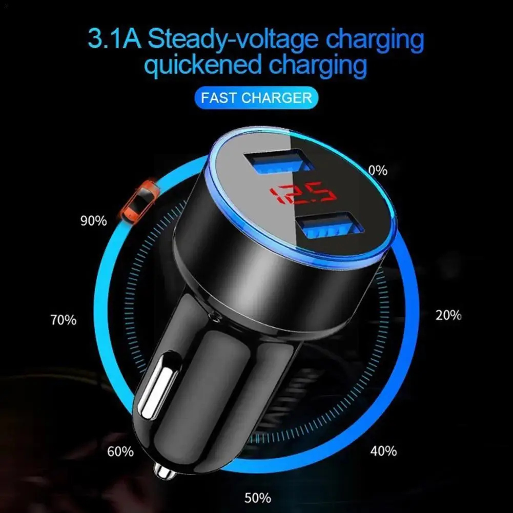 

5V 3.1A Car Charger Dual USB QC Adapter Cigarette Lighter LED Voltmeter For All Types Of Mobile Cell Phones Quick Car Charg O0F9