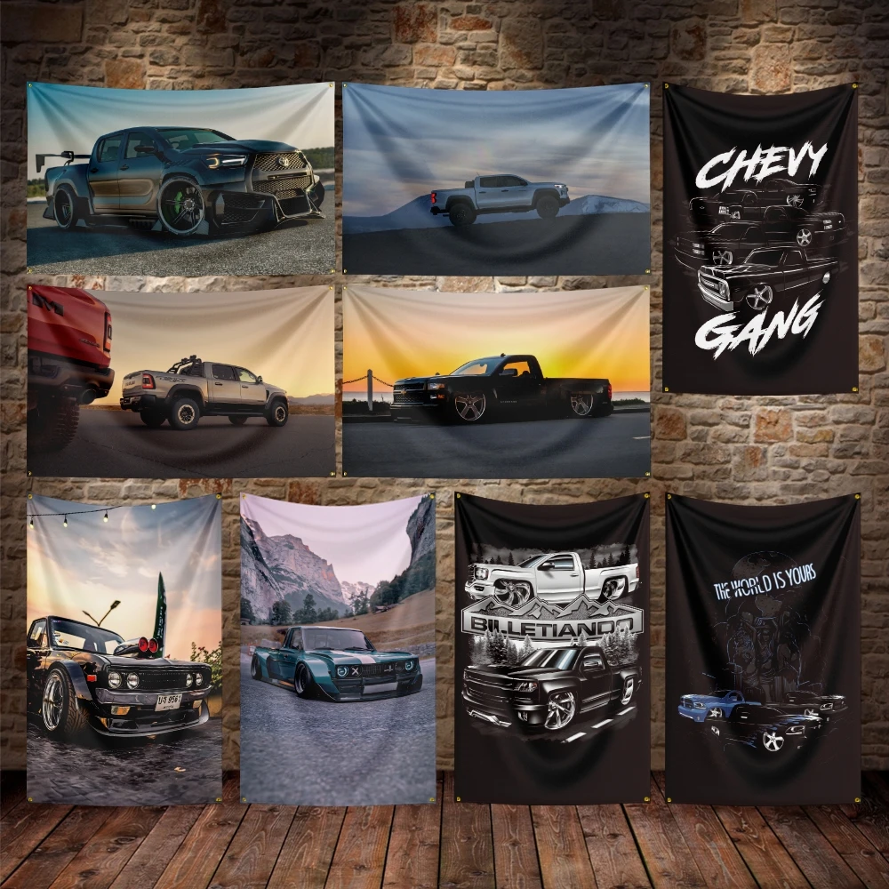 

Lile Lowriders Old Truck Flag Polyester Digital Printing Retro Car Banner For Decor