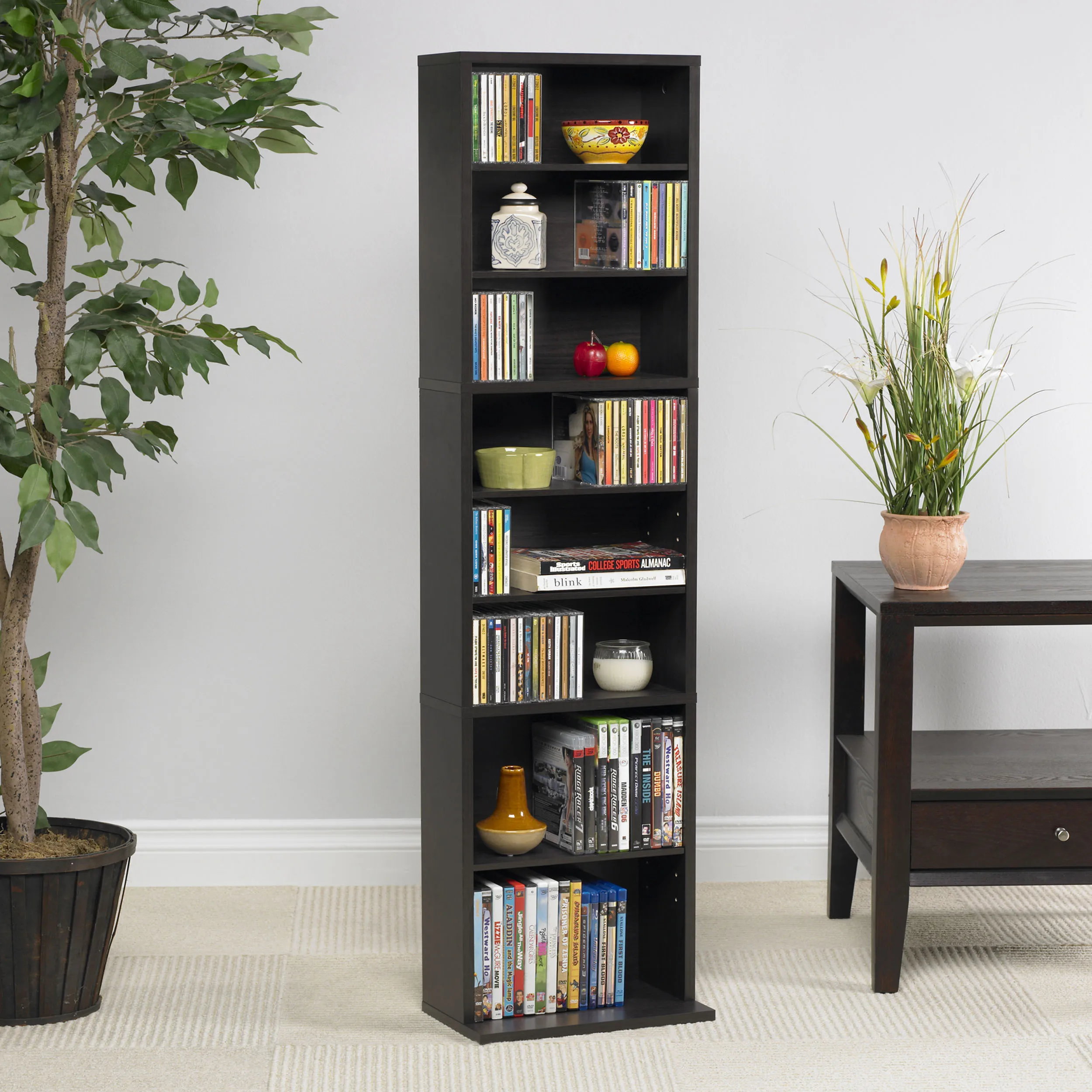 

Summit 261CD/114DVD/132 Blu-ray Espresso Liveing Room Bookcase Particle Board Black Brown storage Rack 8-Layers shelf cabinet