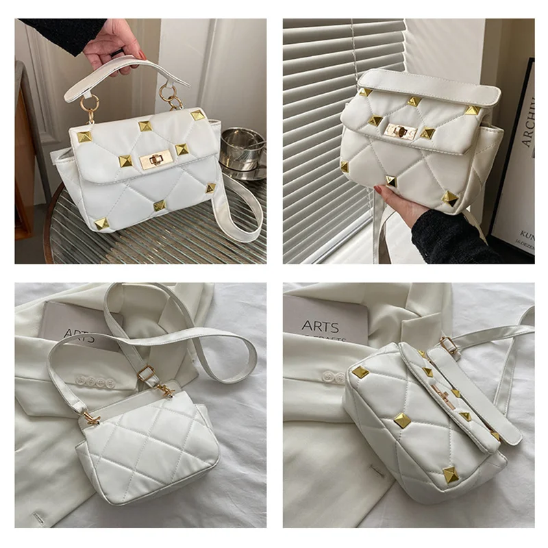 Fashion Luggage Women's Handbags Crossbody NEW Western Style Personalized Embroidery Thread Rivet PU Casual Black Ladies Bolsos