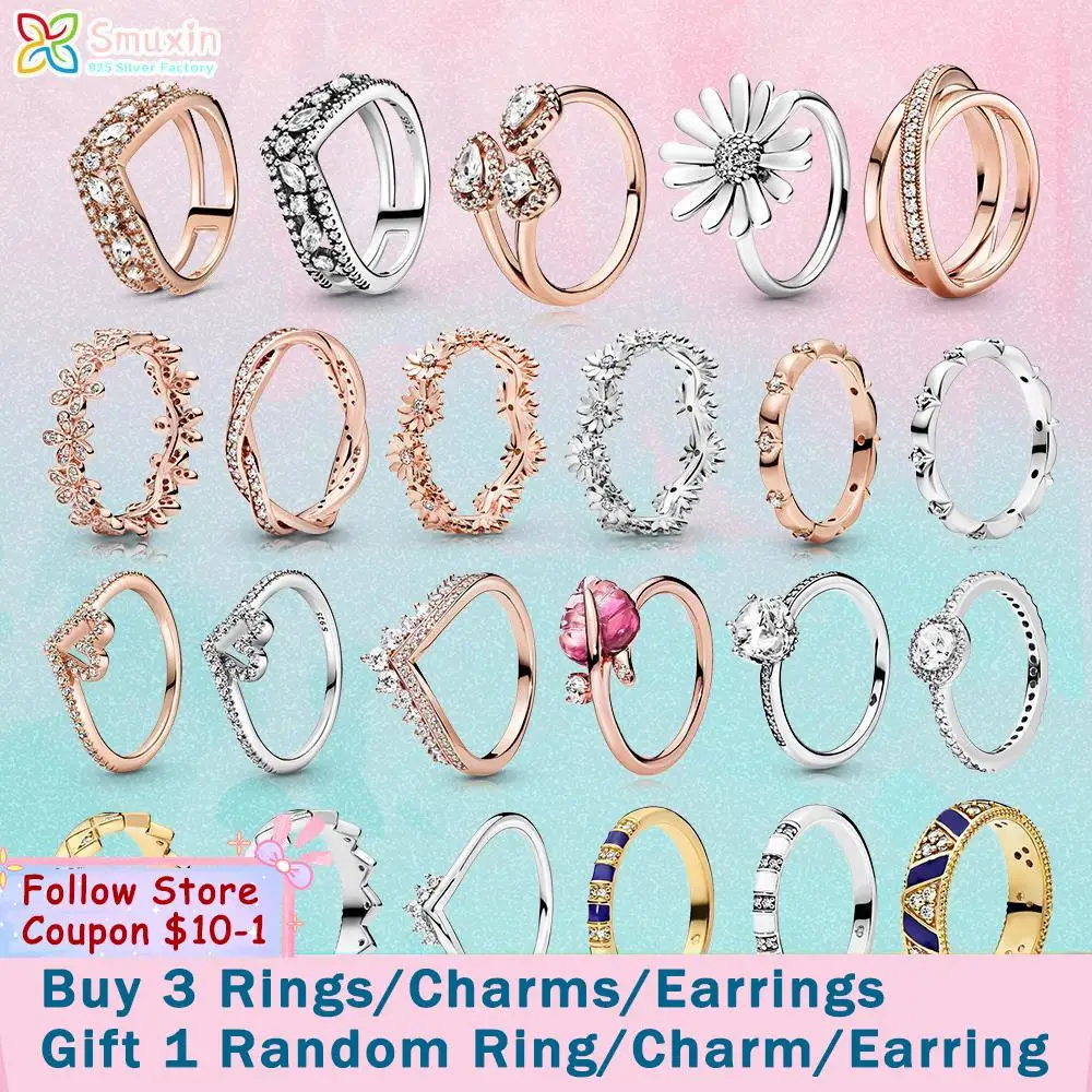 

Smuxin 925 Sterling Silver Ring Sparkling Geometric Crown Flower Petals Band Sparkling Daisy Flower Rings 925 Silver Women Rings
