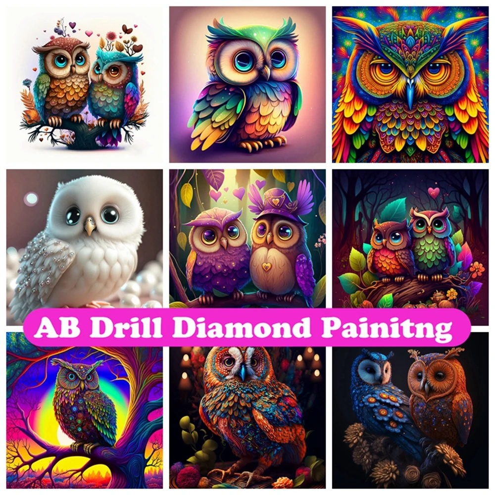 

Owl 5D DIY AB Diamond Painting Picture Cartoon Cute Animal Embroidery Rhinestone Mosaic Cross Stitch Room Decor Children's Gift