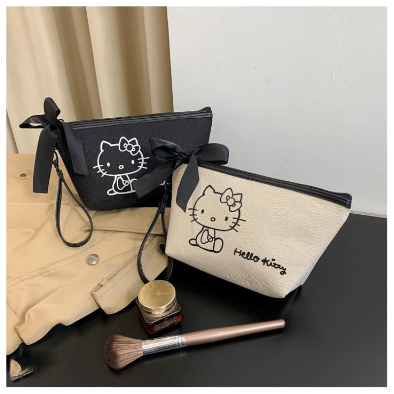 

Новинка 2022 г., Sanrio Kawaii Hello Kitty, мультяшная косметичка с бантом, косметичка, кошелек для монет, милая Фотосумка, подарки для девочек