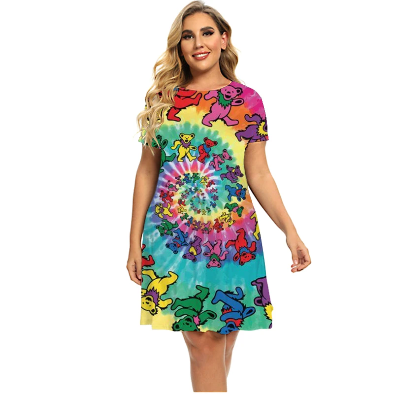 

Summer Bear Print Women's Elegant Ladies New Street Fashion Casual Loose Summer Women's Short-sleeved Dress